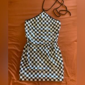 Sparkly Sequin Checkered Halter Dress